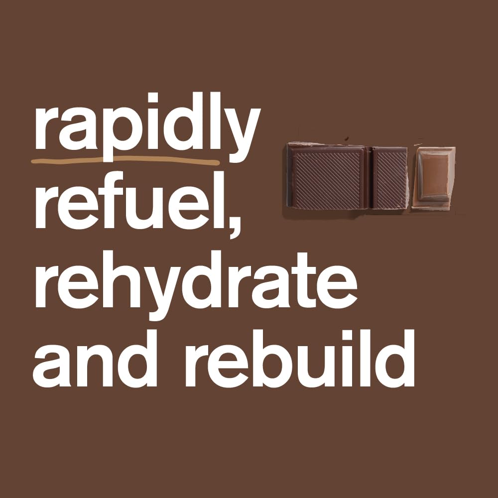 Skratch Labs chocolate recovery drink glass prepared with mix in water.