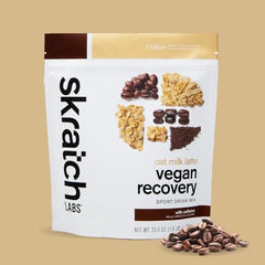 Skratch Labs Recovery Oat Milk Latte in a glass after training, post-workout refreshment