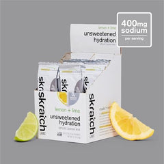 Skratch Labs Unsweetened Hydration logo with real fruit imagery.