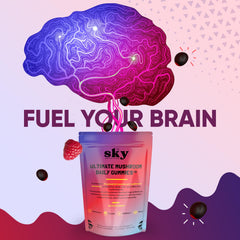 Gummy close-up texture of SKY NUTRITION chew for daily energy