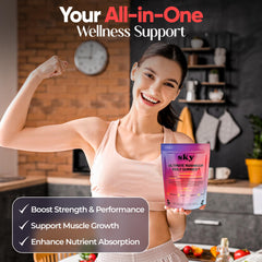 Gummy on a spoon suggesting a quick daily dose with SKY NUTRITION