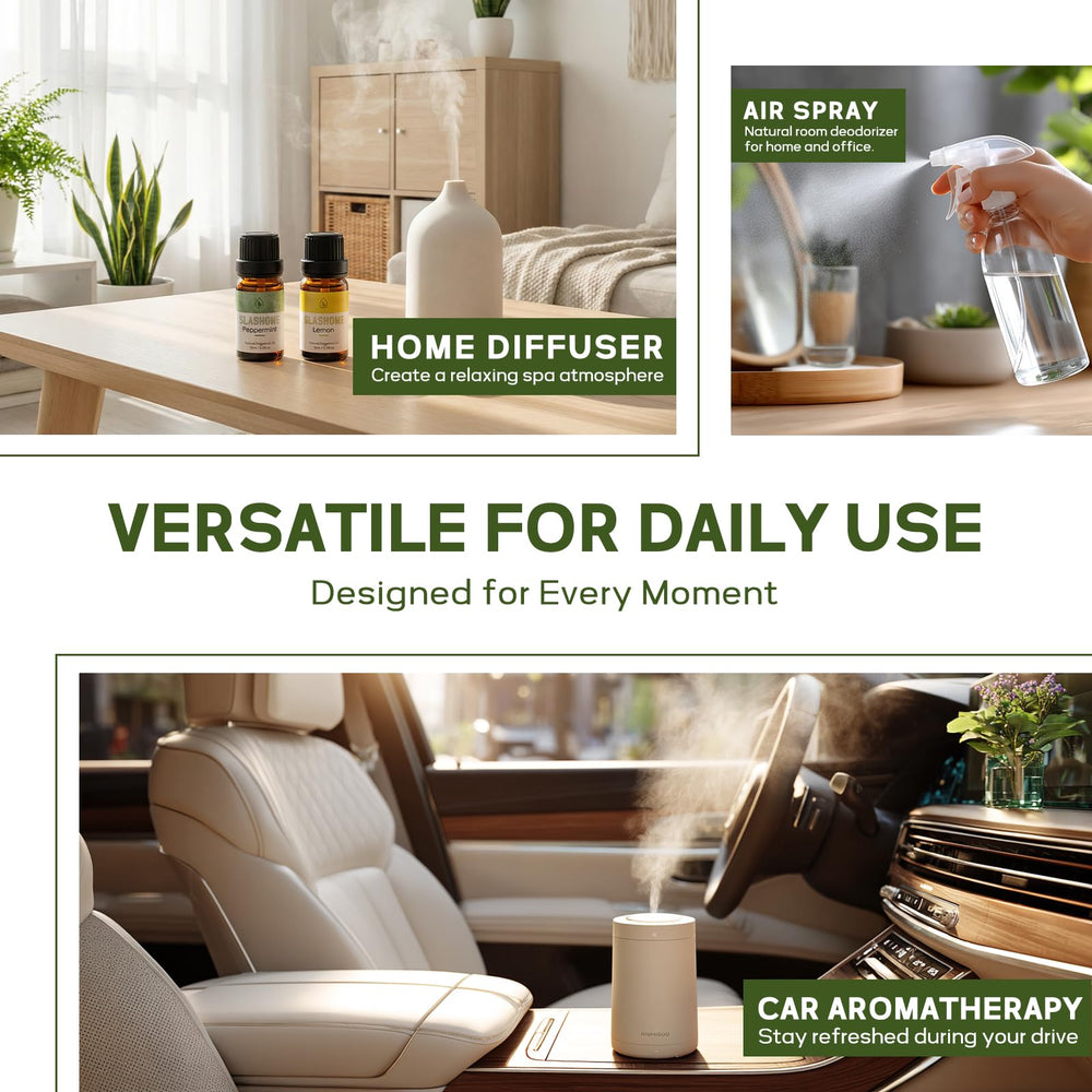 Slashome peppermint diffuser oil bottle energizes mornings with bright scent.