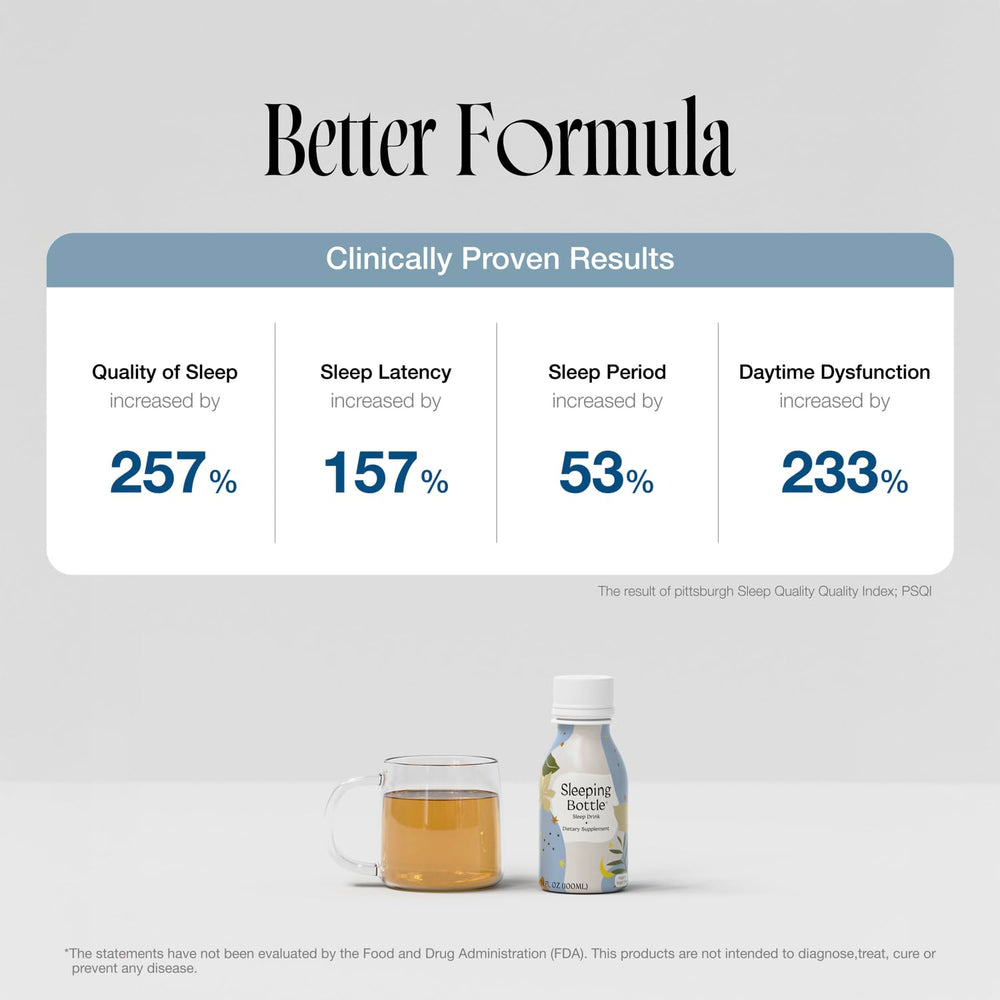 Sleeping Bottle no-sugar label emphasizes sugar-free bedtime ritual support.