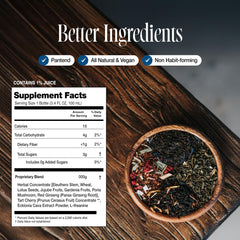 Sleeping Bottle tart-cherry-ginseng ingredients label highlights vegan components.