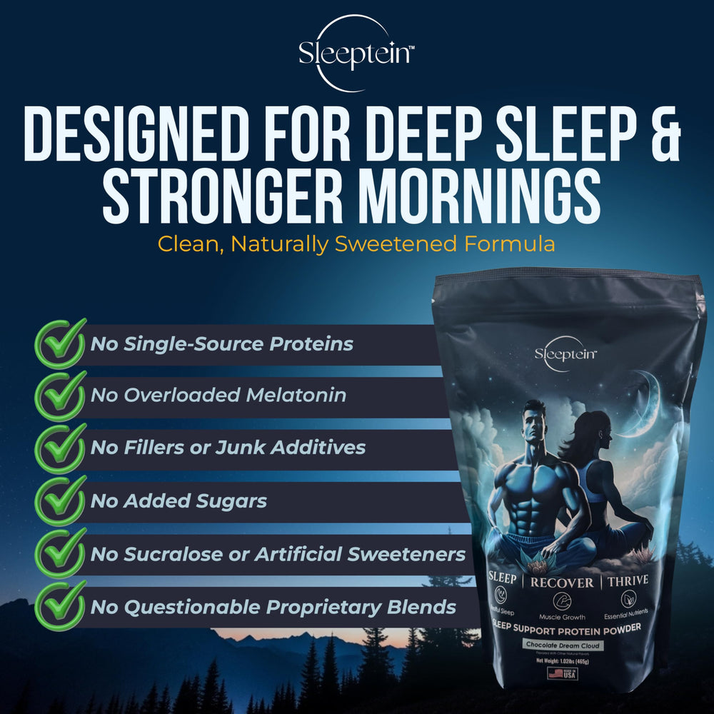 Sleeptein overnight recovery ingredients: micellar casein and grass-fed whey for sustained protein