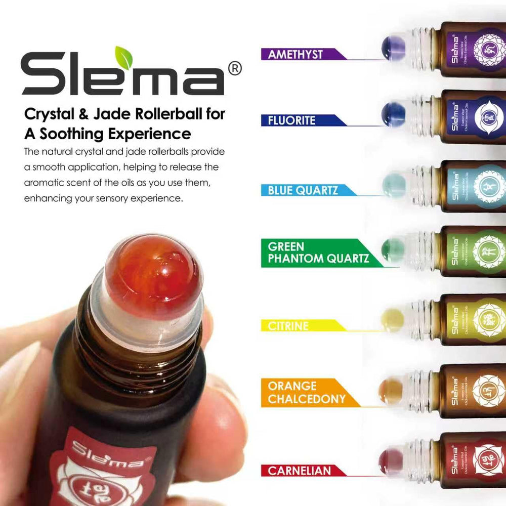 Roll-on applied to temples during meditation for focus and calm by Slema.