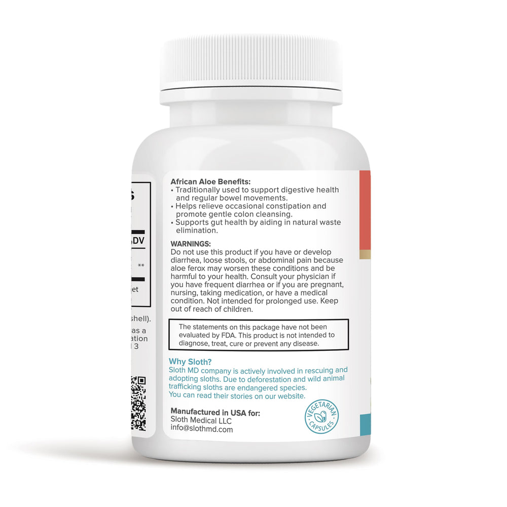 SLOTH MD African Aloe Ferox bottle open showing easy-to-access capsules for daily use.