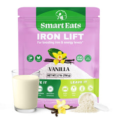 Smart Eats Iron Powder bottle with vanilla formula boosts energy from iron.