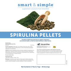 SmartEquine spirulina pellets closeup highlighting a formula for inflammatory support.