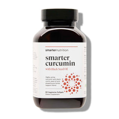 SMARTERNUTRITION Curcumin Softgels bottle front shows vegan, high absorption formula.