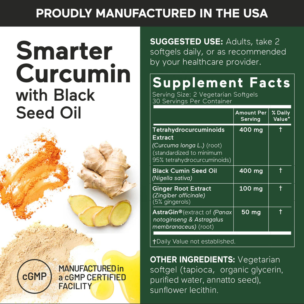Ginger included with SMARTERNUTRITION Curcumin Softgels signals antioxidant support.