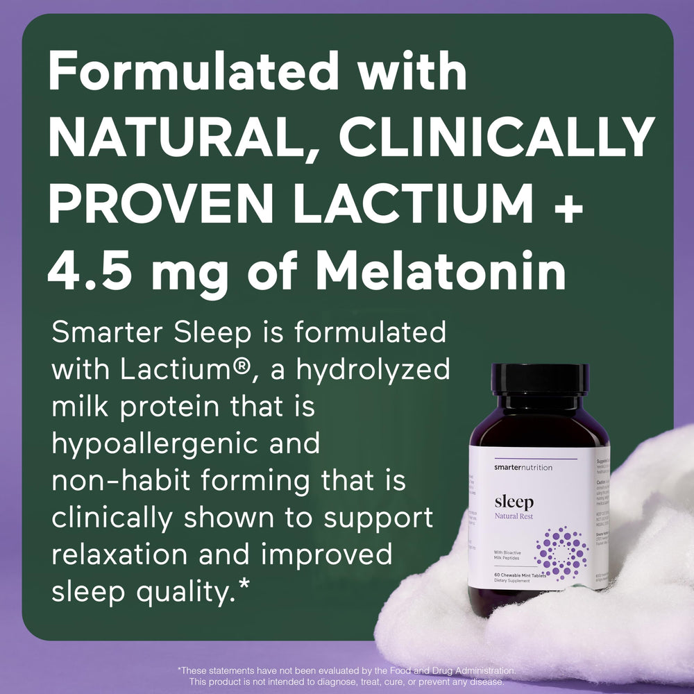SmarterNutrition Lactium mint melatonin tablet provides calm nights without harsh ingredients.