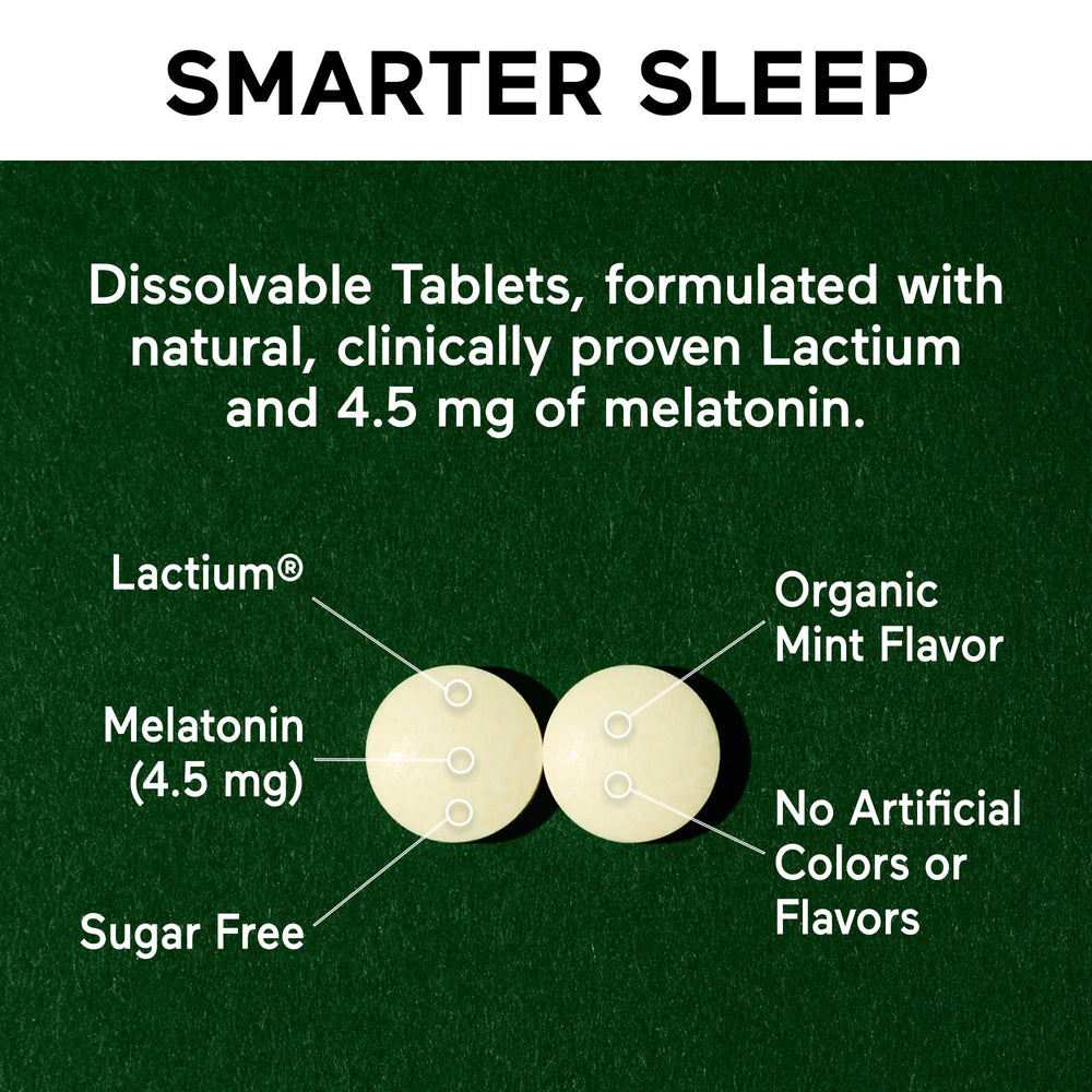 SmarterNutrition Mint flavor melatonin dissolvable tablet with allergen-friendly formula.