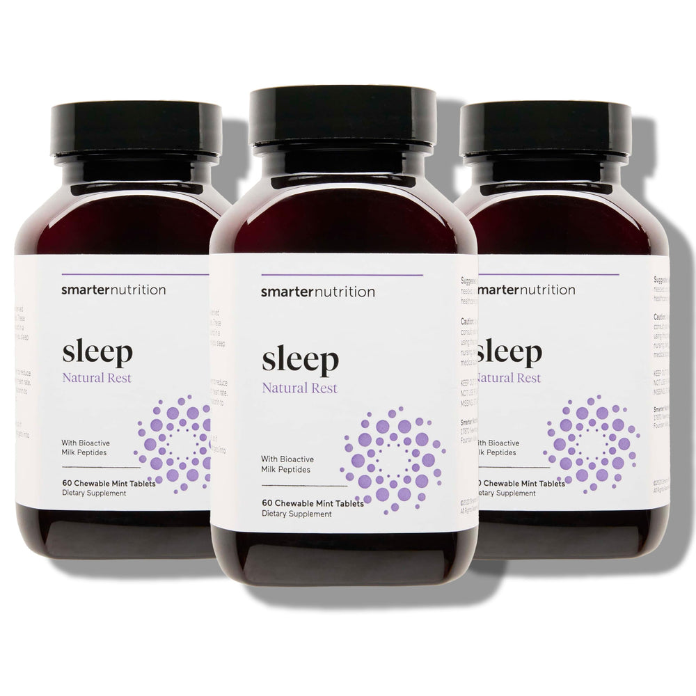 SmarterNutrition Smarter Sleep mint melatonin tablet dissolves quickly for bedtime relaxation.
