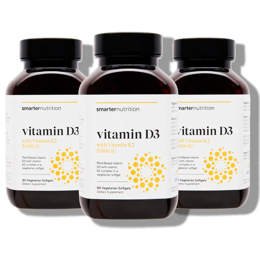 SMARTERNUTRITION vegan D3K2 softgels bottle front supports immune and bone health