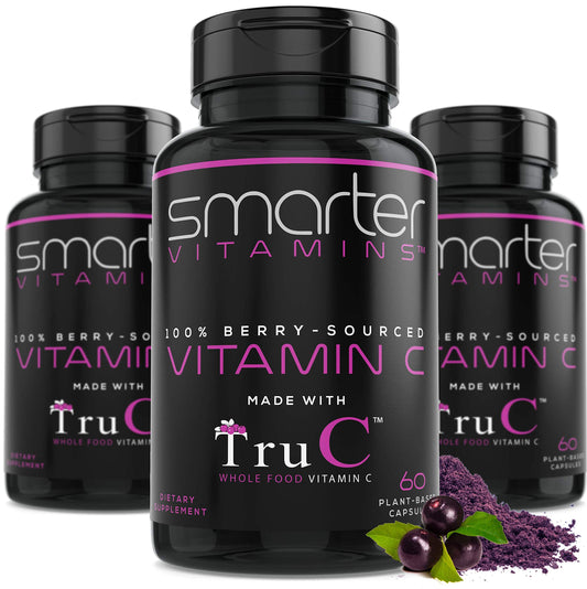 SmarterVitamins 3-pack raw vitamin C bottles for convenient daily use.
