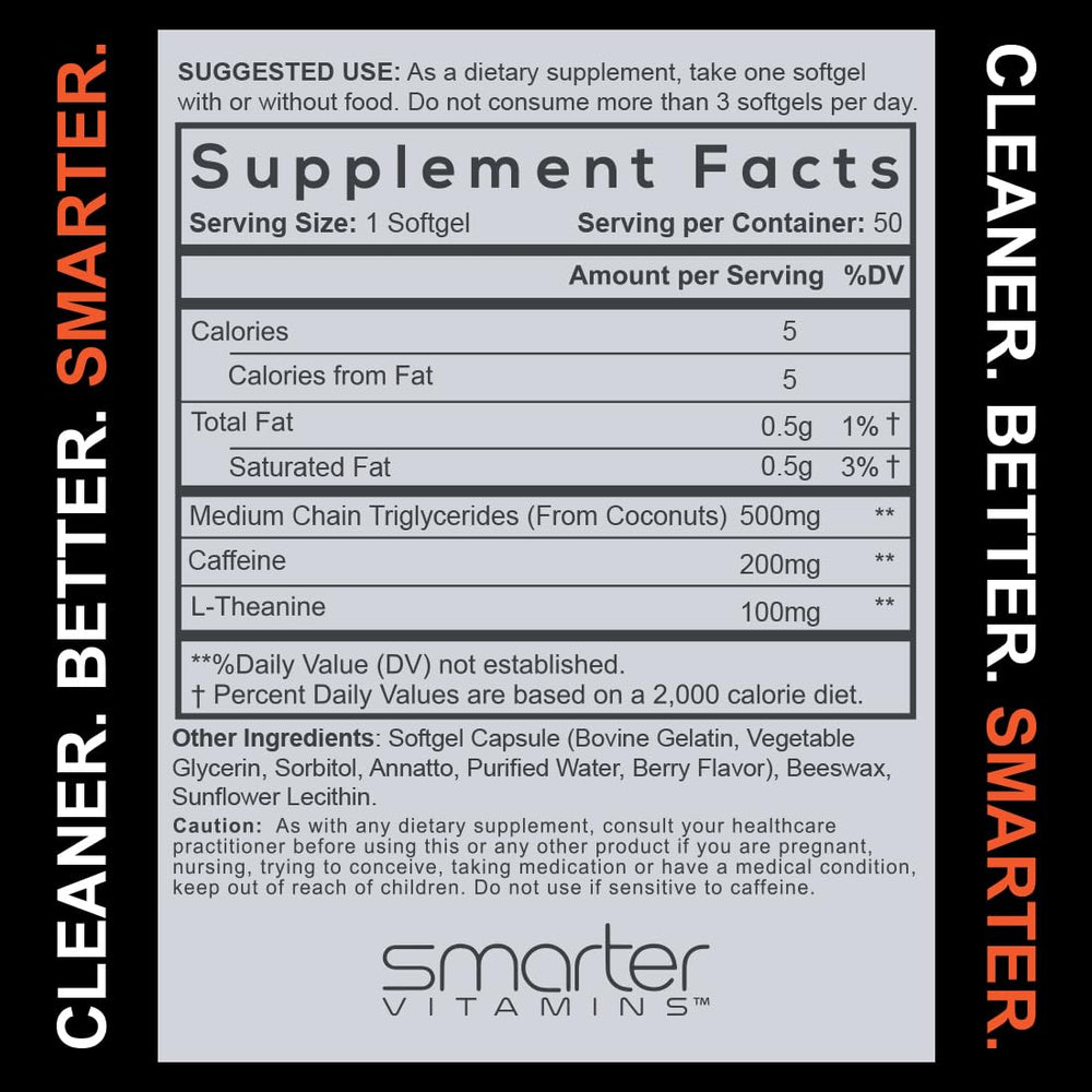 SmarterVitamins caffeine-L-Theanine ratio graphic showing 2:1 balance