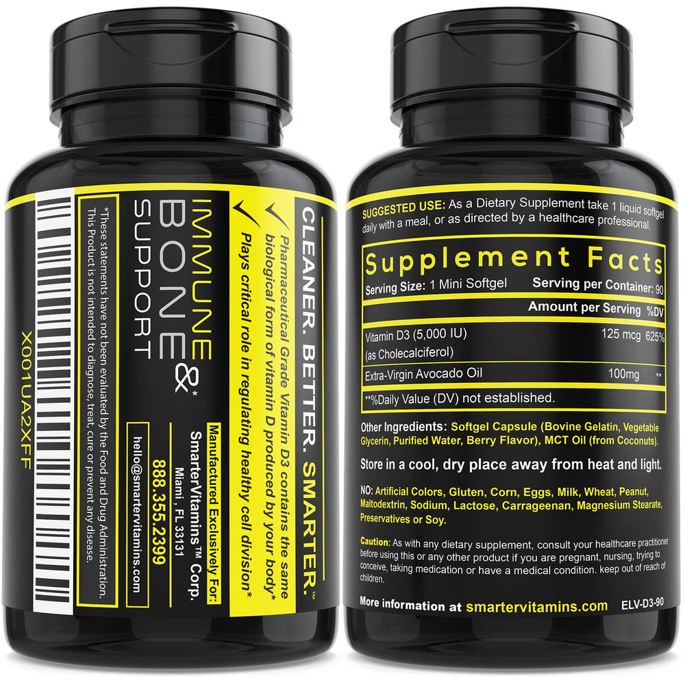 SmarterVitamins D3 non-GMO gluten-free label on packaging.