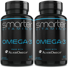SmarterVitamins Omega-3 bottle with berry flavor and burpless softgels for daily intake.