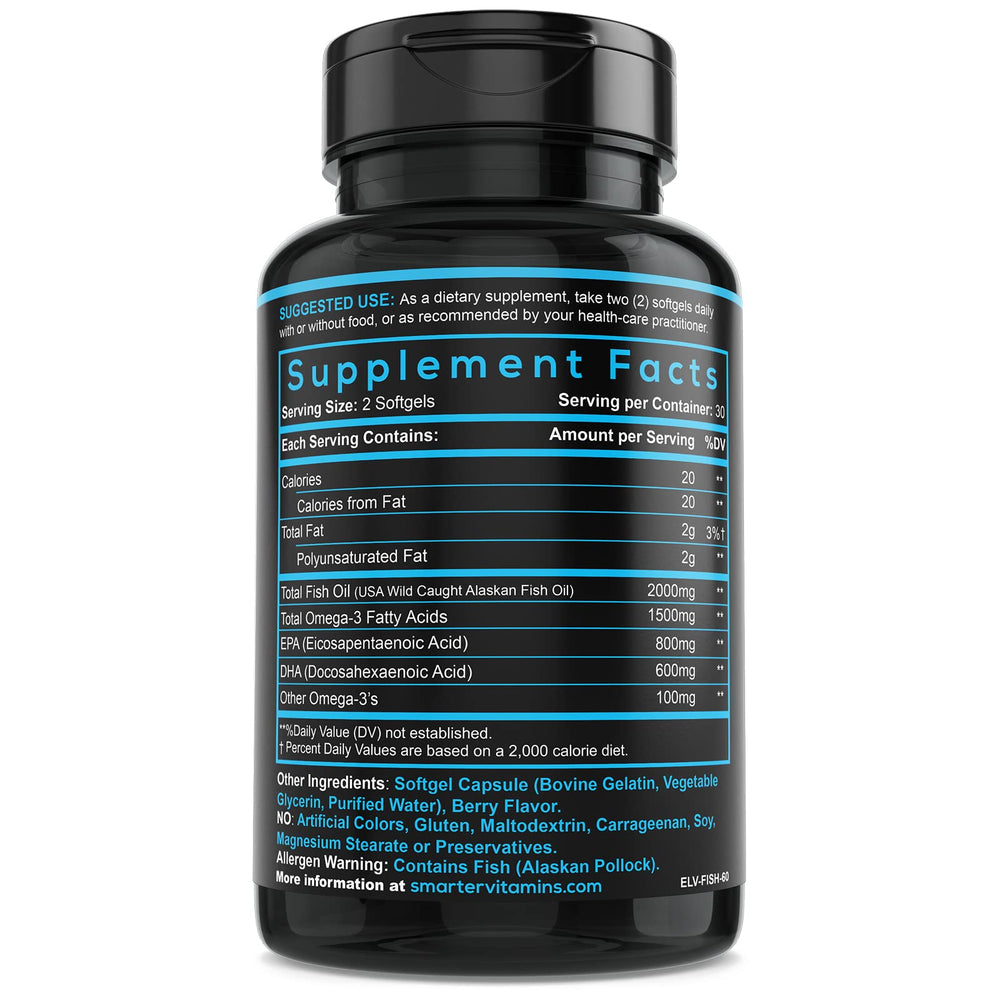 SmarterVitamins Omega-3 bottle burpless icon signaling no fishy aftertaste