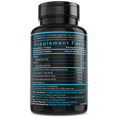 SmarterVitamins Omega-3 bottle burpless icon signaling no fishy aftertaste