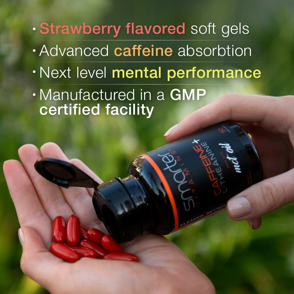 SmarterVitamins softgels closeup shows smooth absorption potential.