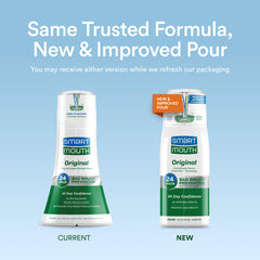 SmartMouth Original Activated mouthwash label highlights zinc formula for fresh breath.