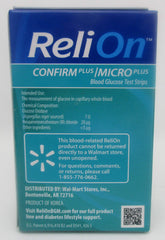 SmartRICH ReliOn Confirm Plus strips in use with a meter for at-home glucose monitoring