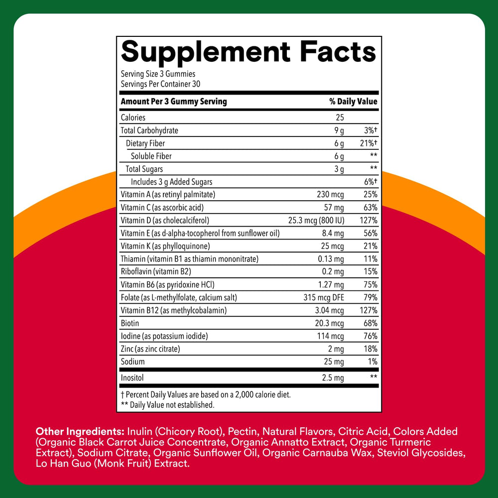 SmartyPants bottle label close-up highlights 15 nutrients and omega-3 content.