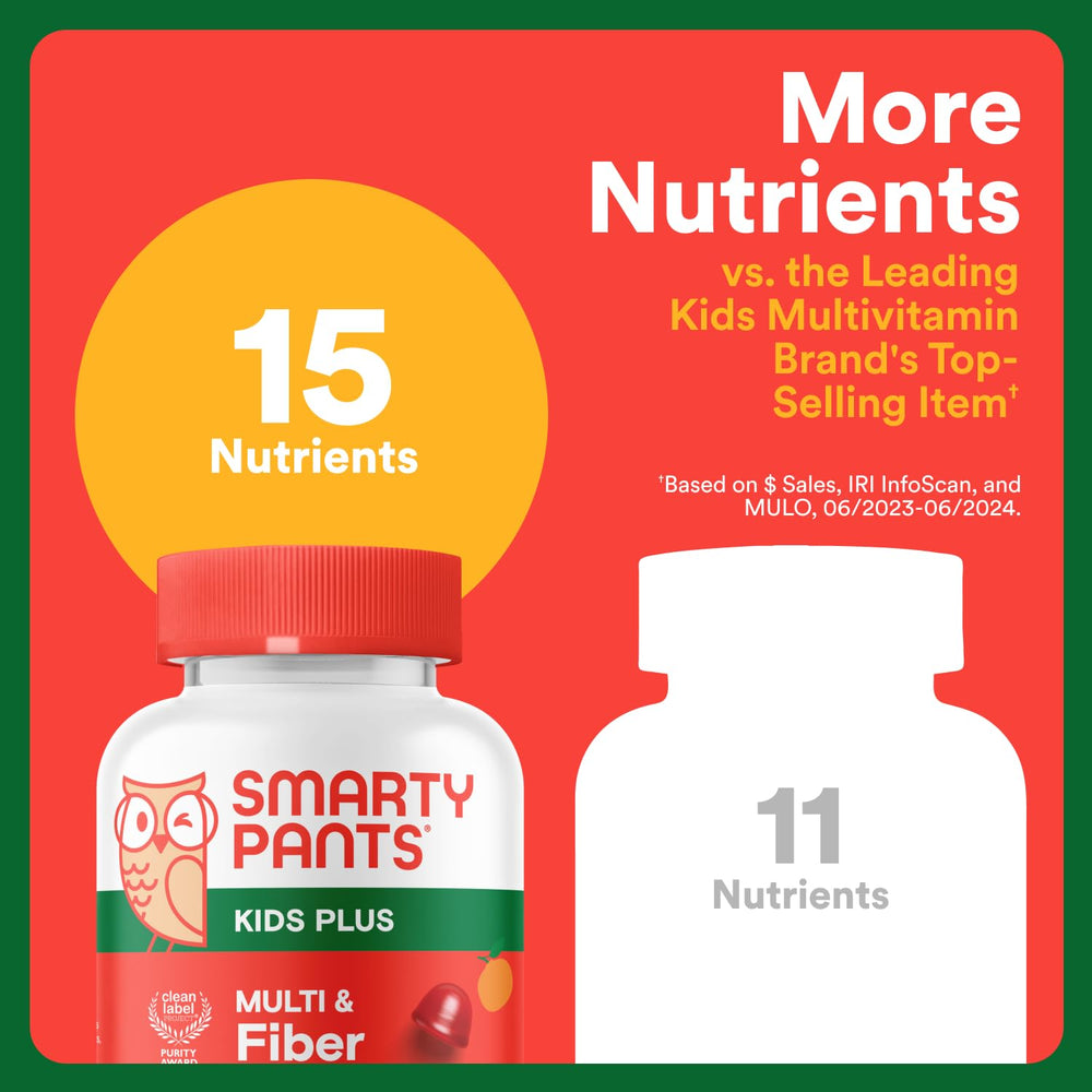 Smartypants Kids Multi Fiber orange flavor delivers bright citrus chewables