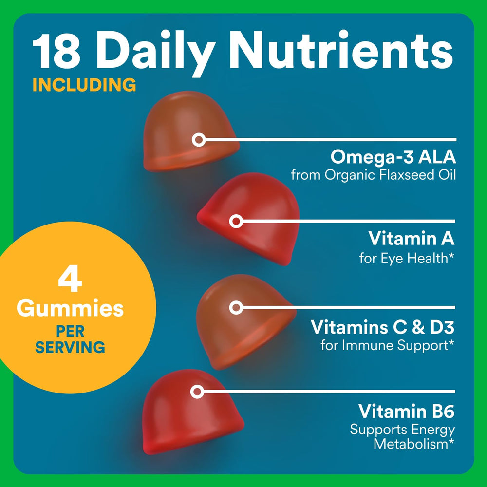 SmartyPants Omega-3 ALA gummies display plant-based fatty acids