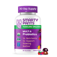 SmartyPants Organic Toddler Multivitamin bottle front for daily nutrition.