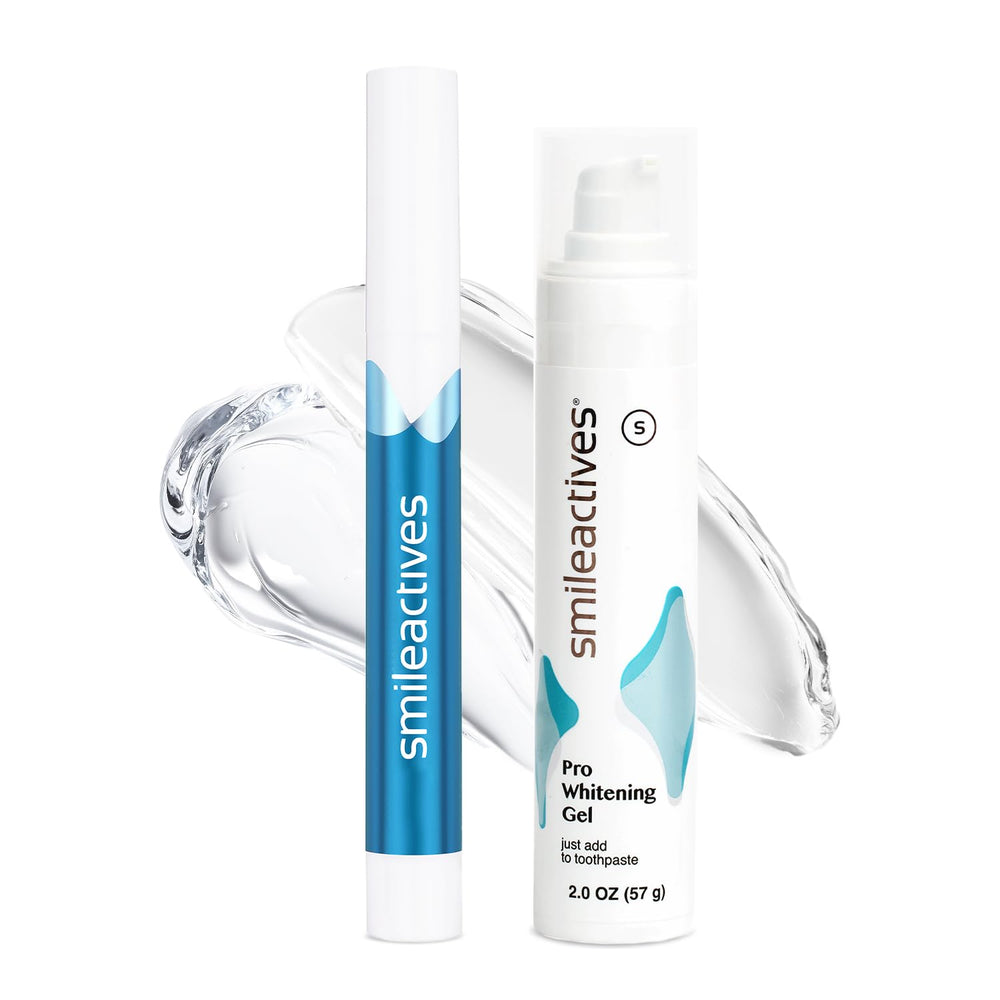 Smileactives complete whitening kit bottle showing clinical-grade gel for at-home whitening results