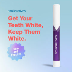 Smileactives whitening pen showing gel application on teeth for quick brightening.