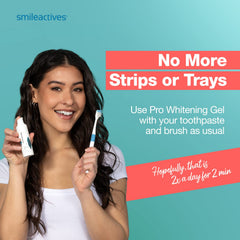 Smileactives pro whitening gel dispense highlighting fast-acting whitening action