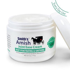 Smith Amish JointEase Cream being rubbed onto a knee for cooling comfort.