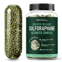 SMNutrition 50mg sulforaphane bottle shows activated complex for cellular health