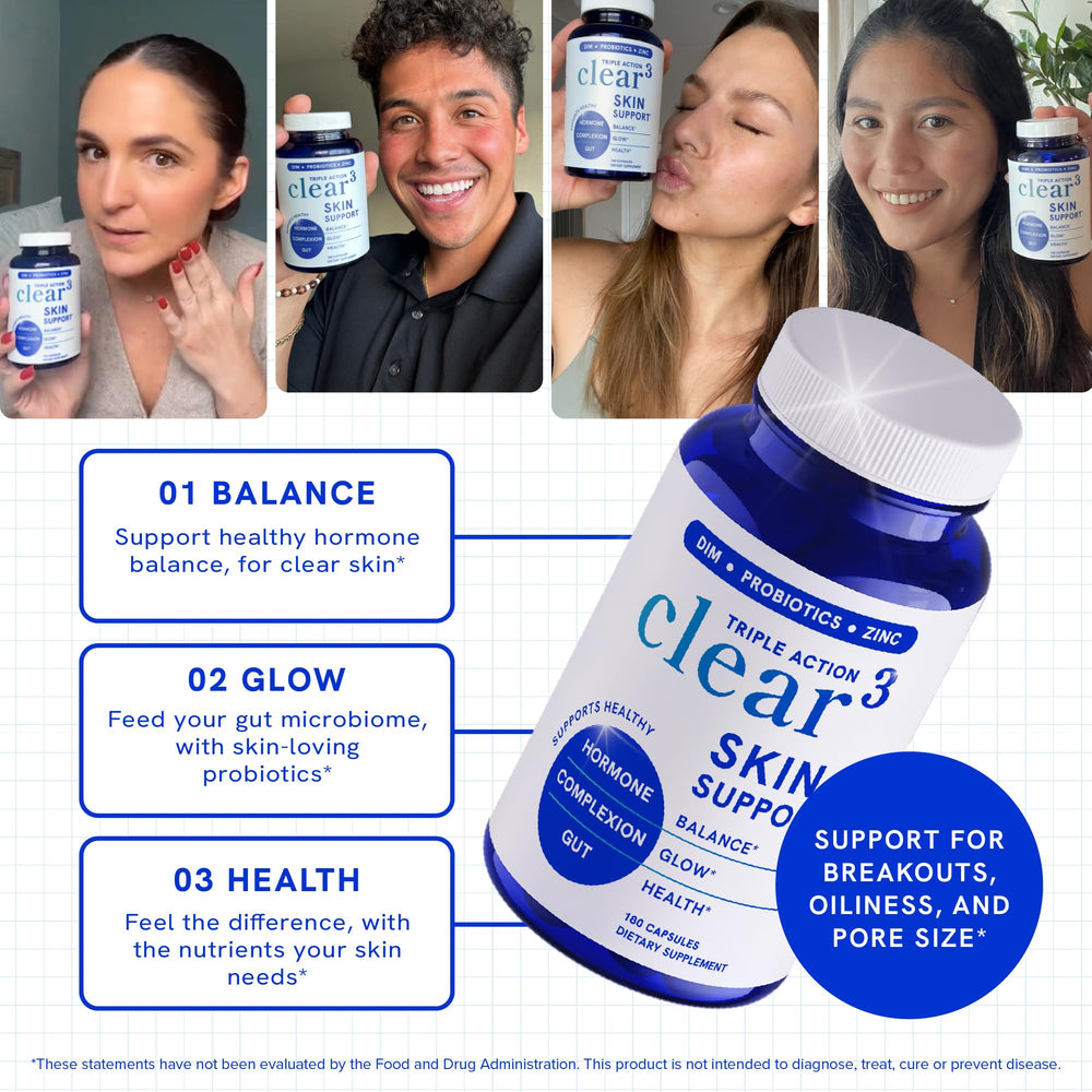 SMNutrition Clear Skin capsules closeup showing capsules ready for daily use.