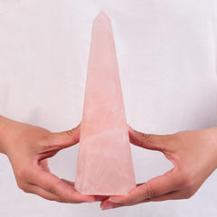 SMOHEAL rose quartz crystal obelisk for focus during Reiki and grids