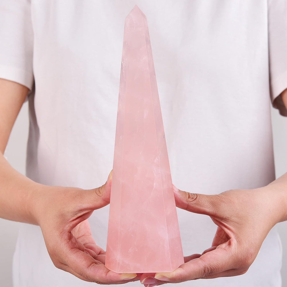 SMOHEAL Rose Quartz crystal point tower, perfect for crystal grids and calming ambience.