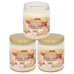 Smoke Odor Exterminator Creamy Vanilla 13oz jar candle reduces lingering smoke odors in rooms.