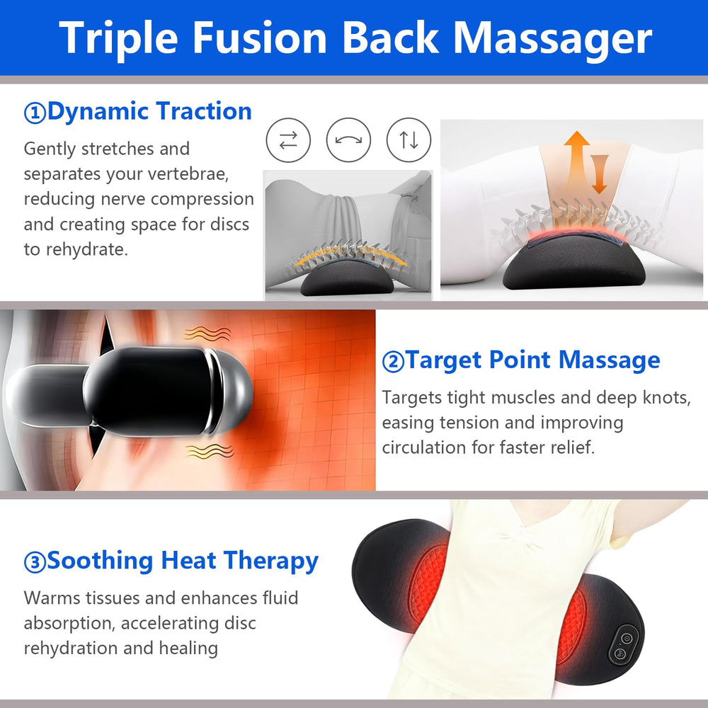 Smooth Triple Fusion Back Massager with Heat side view showing portable strap for on-the-go use