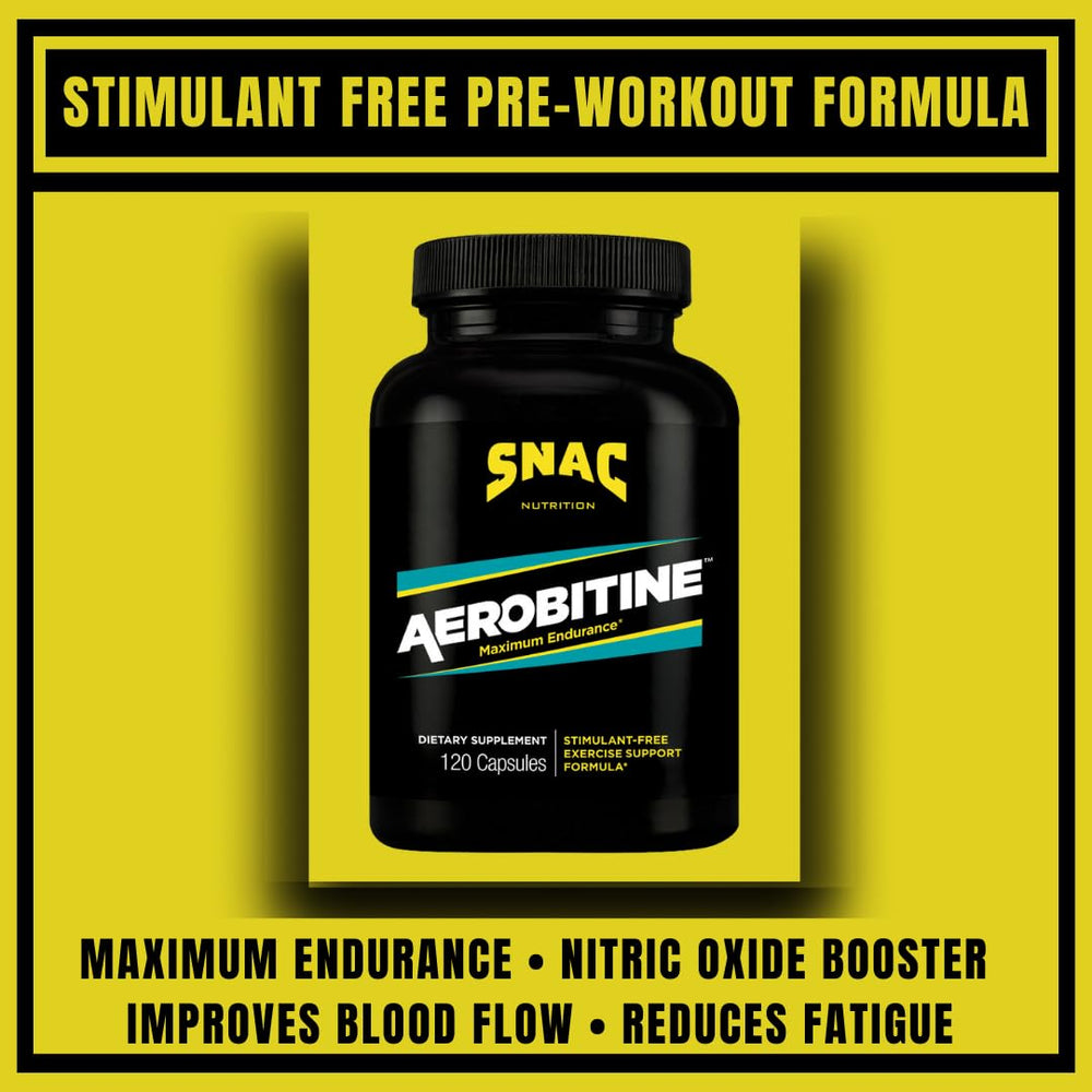 SNAC Aerobitine label close-up emphasizing stimulant-free endurance goals.