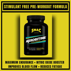 SNAC Aerobitine label close-up emphasizing stimulant-free endurance goals.
