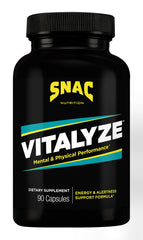 SNAC Vitalyze energy bottle front view for sustained focus and stamina.