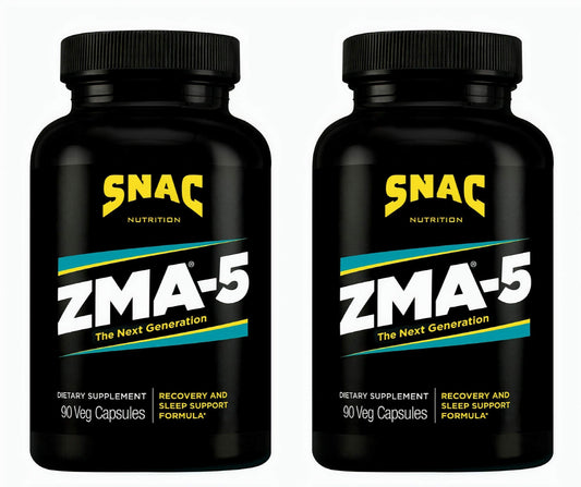 SNAC ZMA-5 sleep aid bottle closeup showing product details for restful recovery