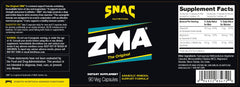 Close-up of SNAC ZMA capsules highlighting zinc, magnesium, and vitamin B6 for recovery.