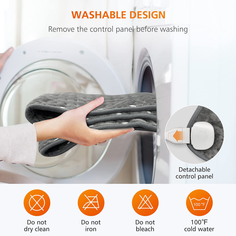 Snailax heating pad washable at 104F for easy cleaning and care.