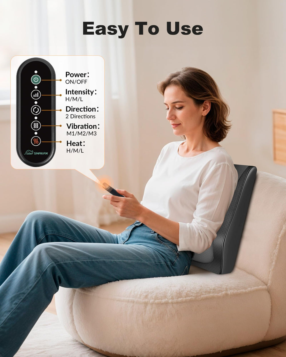 Snailax Shiatsu back massager dual heating zones warming neck and back