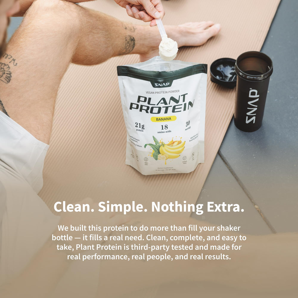 Snap Supplements banana 21g protein per serving image, ideal for steady fueling.